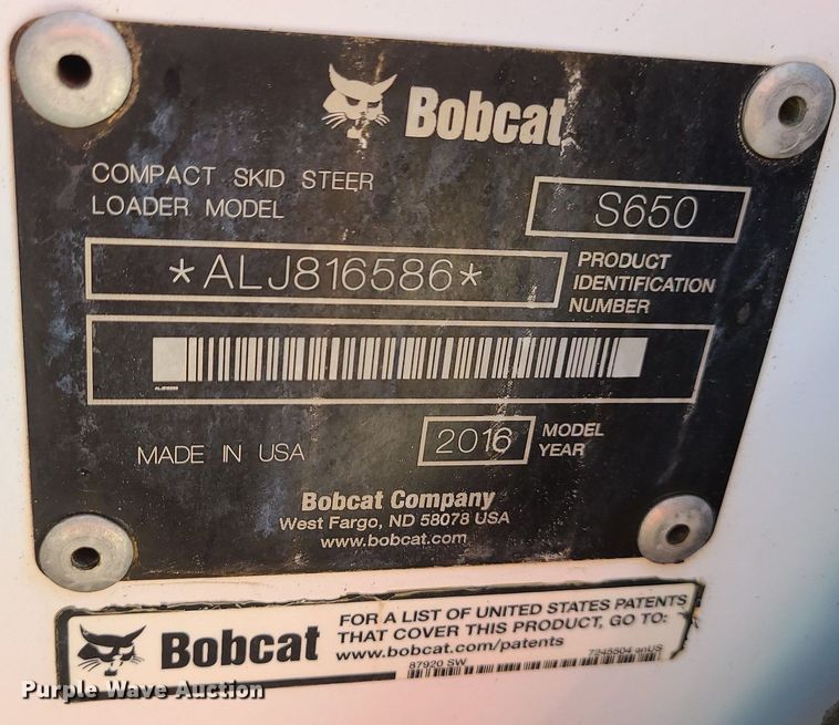 image for item MX9622 2016 Bobcat S650  skid steer loader