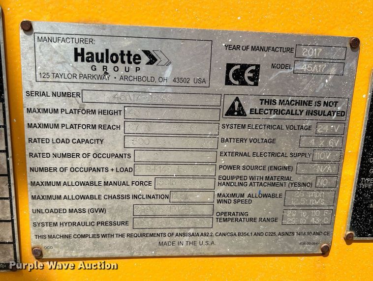 image for item MY9716 2017 Haulotte 4527A  boom lift