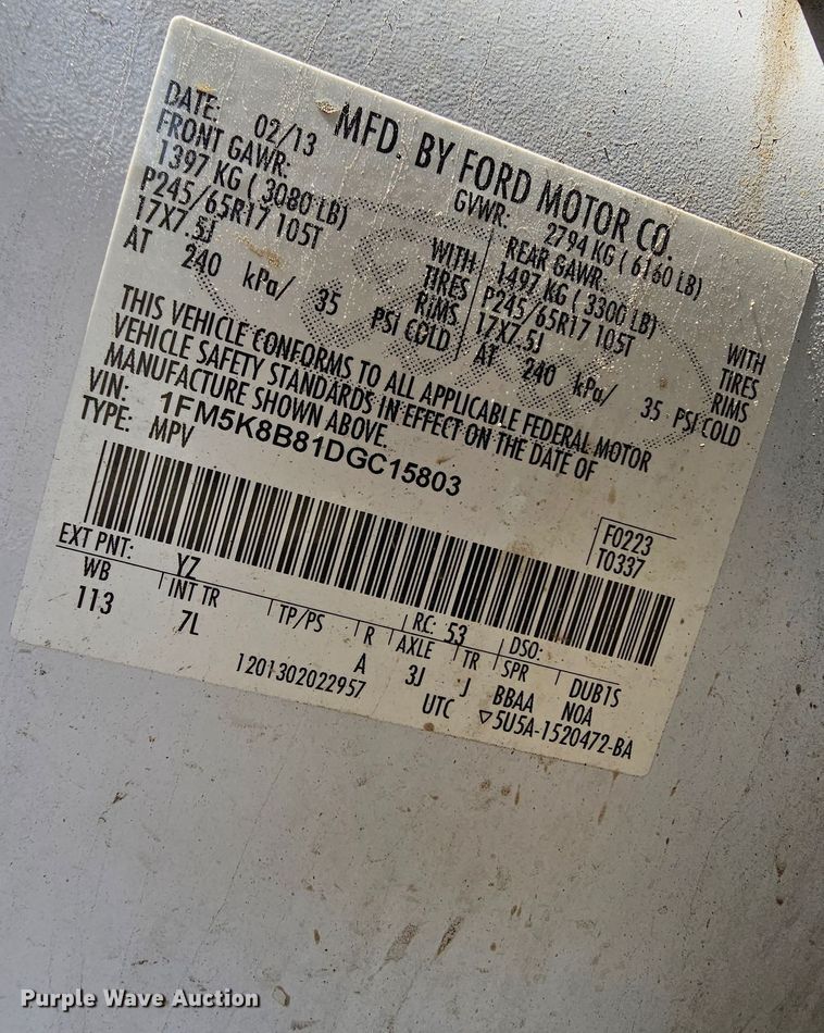 image for item DK1756 2013 Ford Explorer  SUV