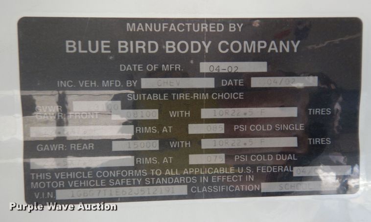 image for item DK1773 2003 Blue Bird  school bus