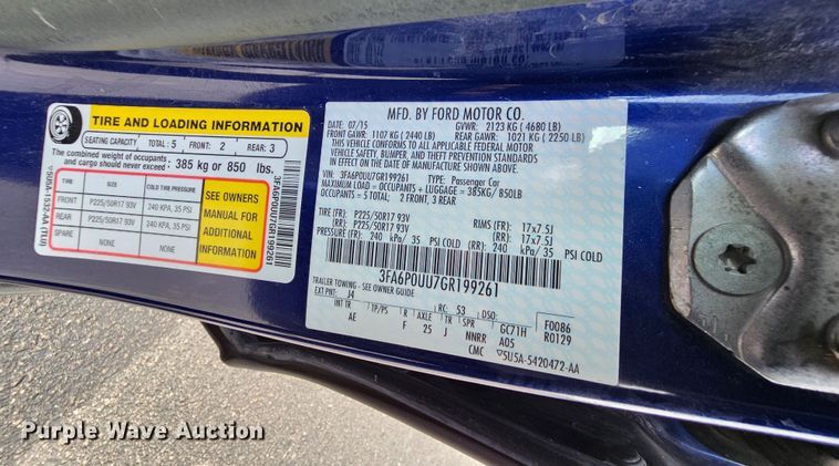 image for item DK1783 2016 Ford Fusion Hybrid