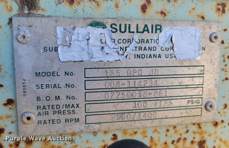 image for item DK5215 Sullair 185  air compressor