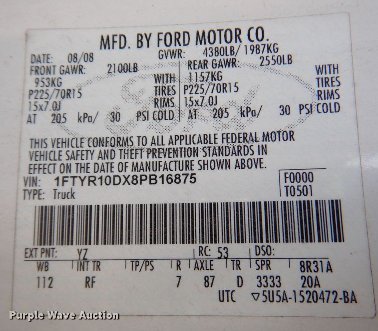 image for item DM6032 2008 Ford Ranger  pickup truck