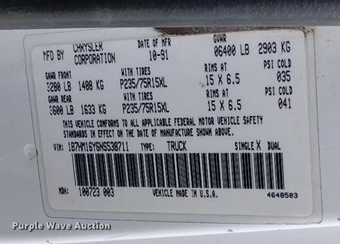 image for item DN6400 1992 Dodge Ram 150  pickup truck