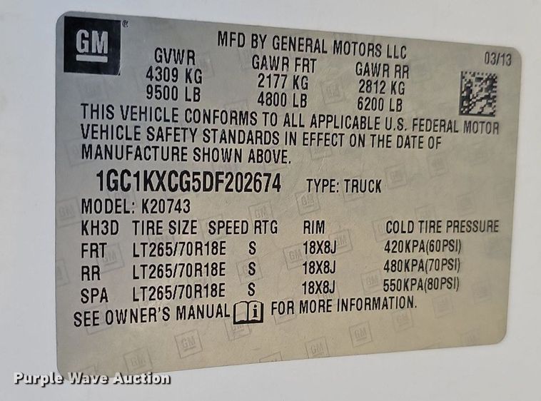 image for item DO4288 2013 Chevrolet Silverado 2500HD LT  Crew Cab pickup truck