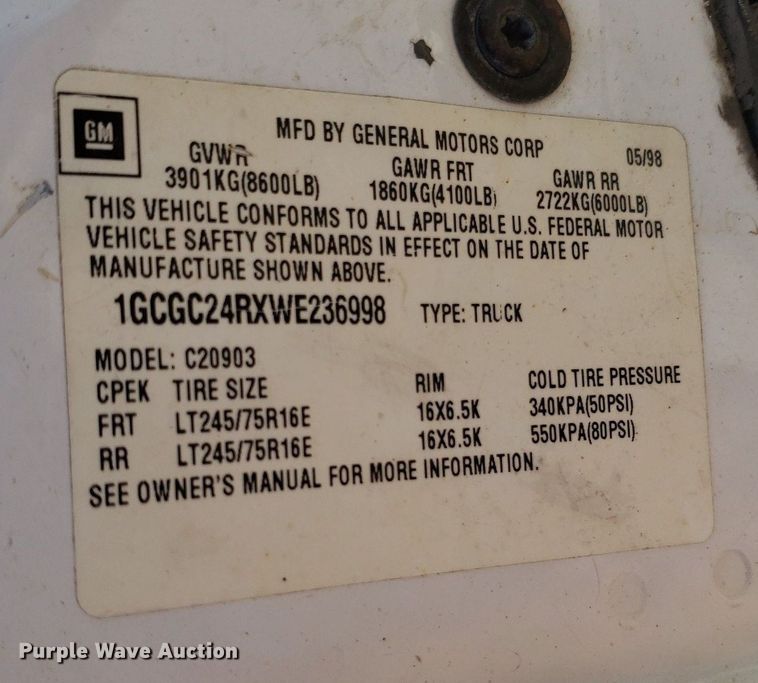 image for item DQ0513 1998 Chevrolet C2500HD  utility bed pickup truck