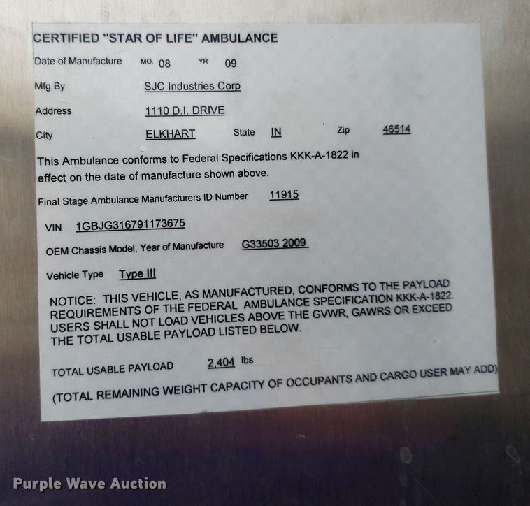 image for item DQ0564 2009 Chevrolet Express  ambulance