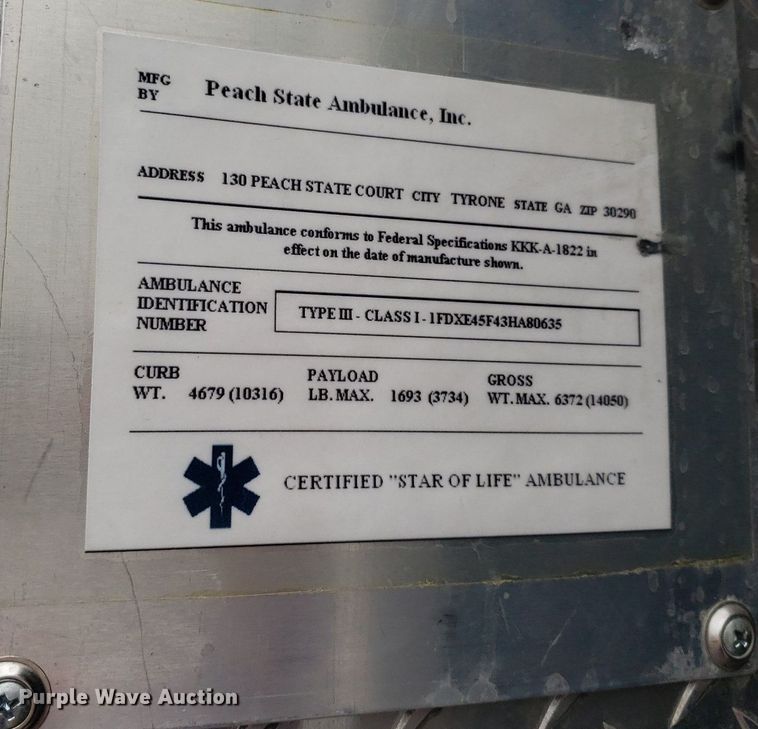 image for item DQ0565 2003 Ford E450 Super Duty  ambulance