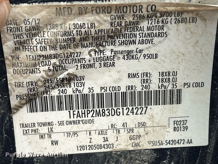 image for item DR4581 2013 Ford Taurus Police Interceptor