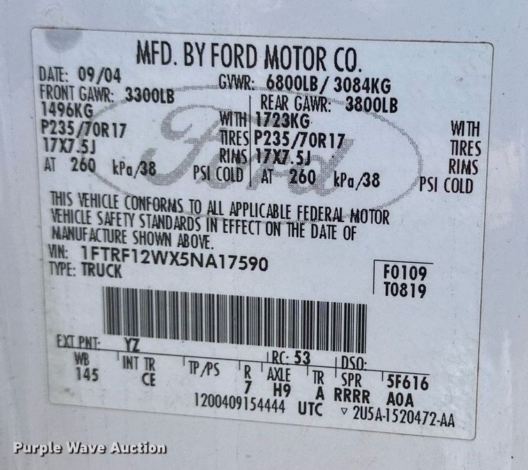 image for item KL9261 2005 Ford F150  pickup truck