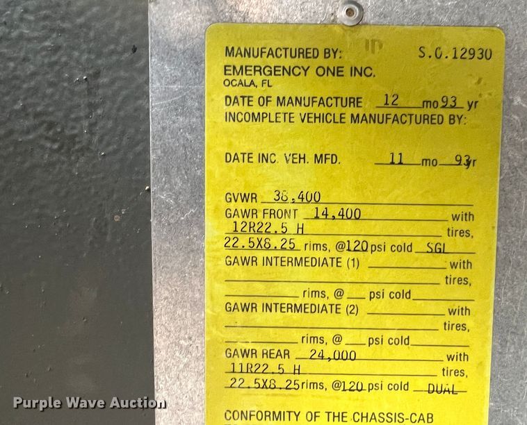 image for item KR9513 1994 Emergency One  pumper fire truck