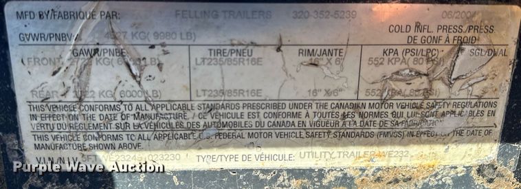 image for item KU9925 2005 Felling FT12-WD  equipment trailer