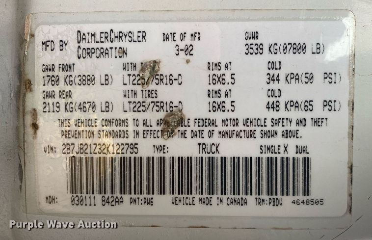 image for item KV9617 2002 Dodge Ram 2500  van