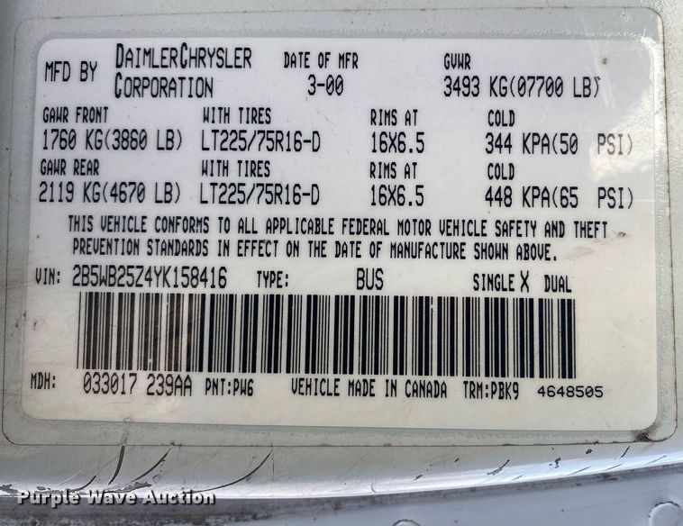 image for item KV9620 2000 Dodge Ram 2500  van