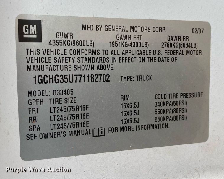 image for item KV9622 2007 Chevrolet Express 3500  van