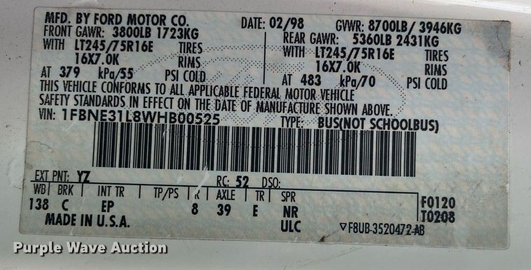 image for item KV9624 1998 Ford Club Wagon XLT  van