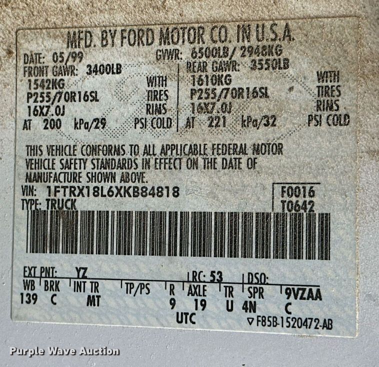 image for item KX9057 1999 Ford F150  Ext. Cab pickup truck