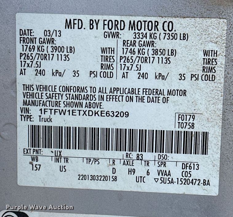 image for item KX9059 2013 Ford F150  SuperCrew pickup truck