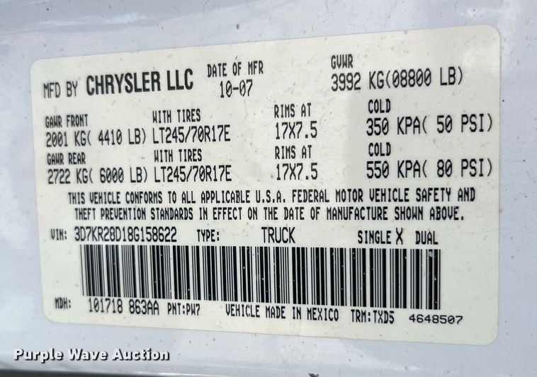 image for item LA9874 2008 Dodge Ram 2500HD  Quad Cab pickup truck