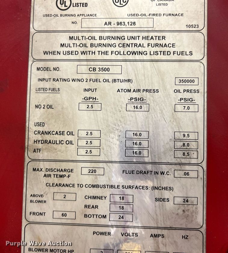 image for item LA9884 Clean Burn CB-3500  oil burner