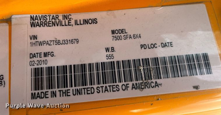 image for item LA9887 2011 International 7500  dump truck