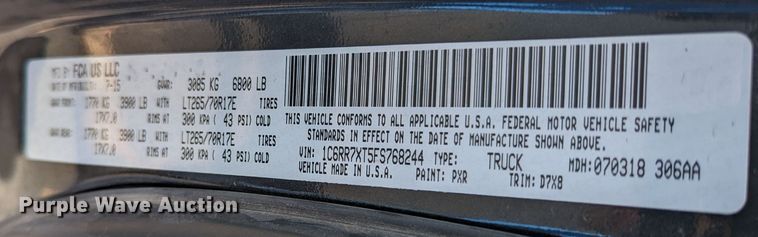 image for item LF9647 2015 Dodge Ram 1500  Crew Cab pickup truck