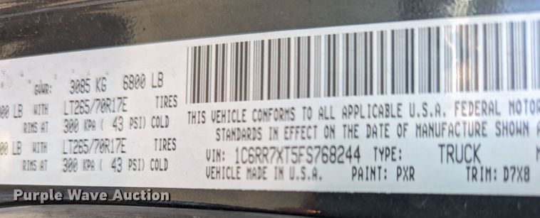 image for item LF9647 2015 Dodge Ram 1500  Crew Cab pickup truck