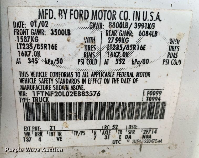 image for item LH9582 2002 Ford F250 Super Duty  pickup truck
