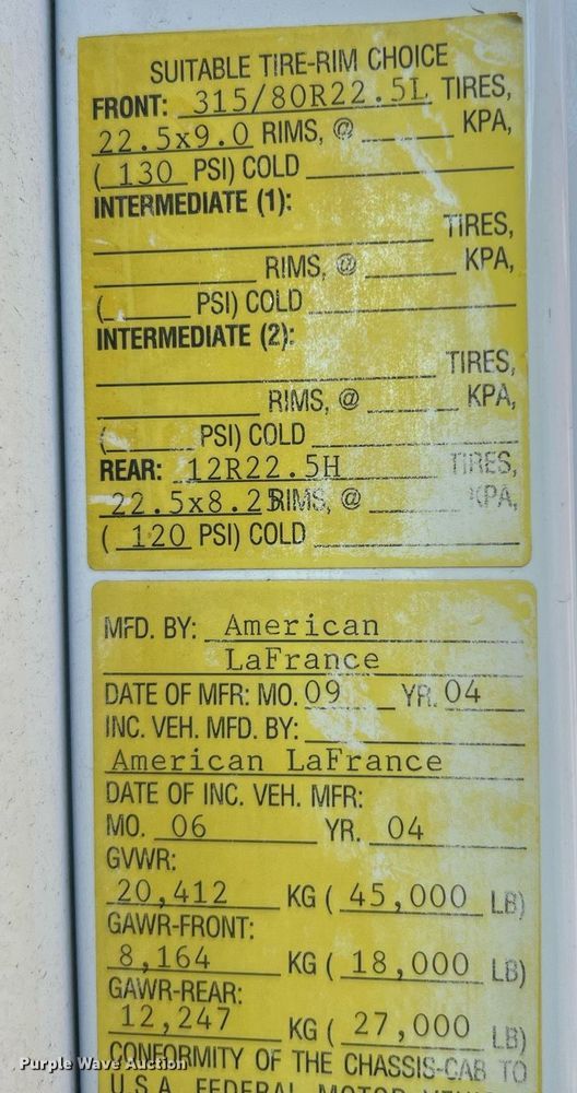 image for item LI9585 2005 American LaFrance Eagle  pumper fire truck