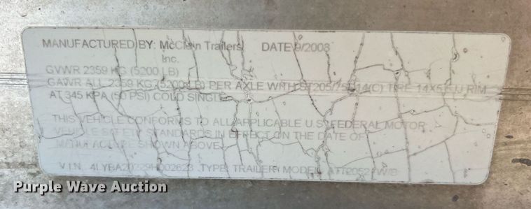 image for item LI9592 2008 McClain Trailers ATT2052  boat trailer