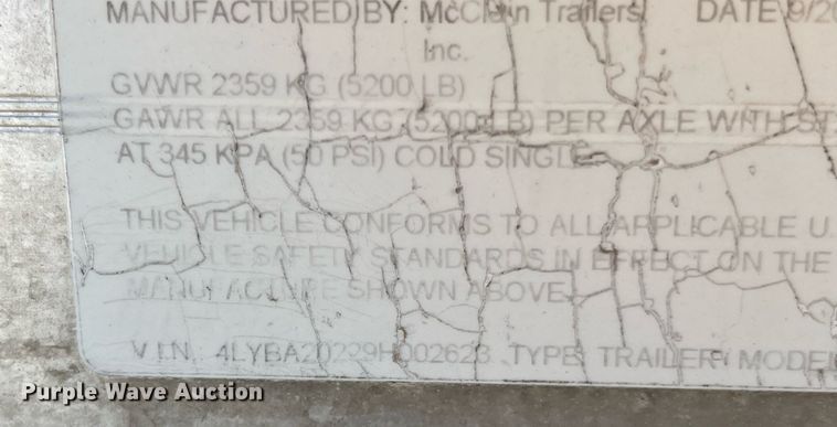 image for item LI9592 2008 McClain Trailers ATT2052  boat trailer