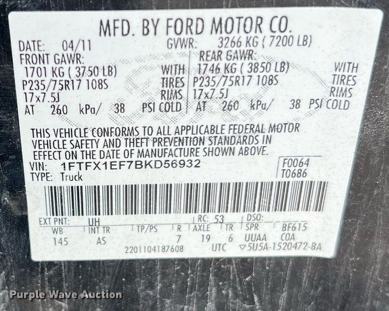 image for item LI9619 2011 Ford F150 XL  SuperCab pickup truck