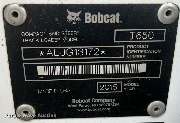 image for item LI9627 2015 Bobcat T650  tracked skid steer loader