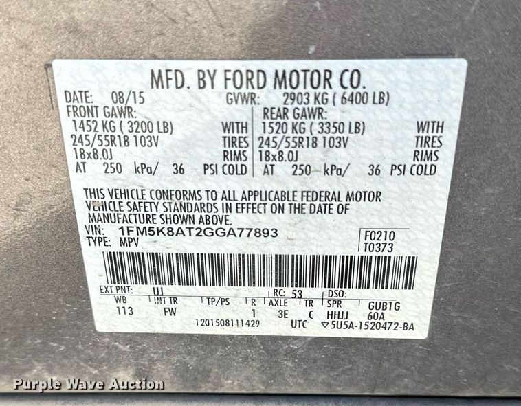 image for item LN9446 2016 Ford Explorer Police Interceptor  SUV