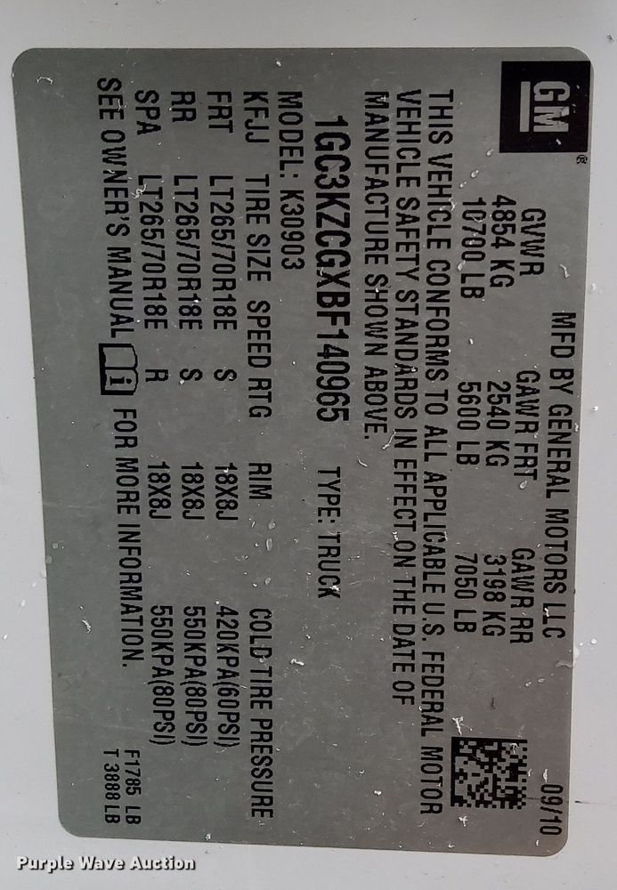 image for item LR9209 2011 Chevrolet Silverado 3500HD  pickup truck