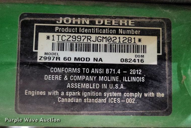 image for item LR9212 2017 John Deere Z997R  ZTR lawn mower