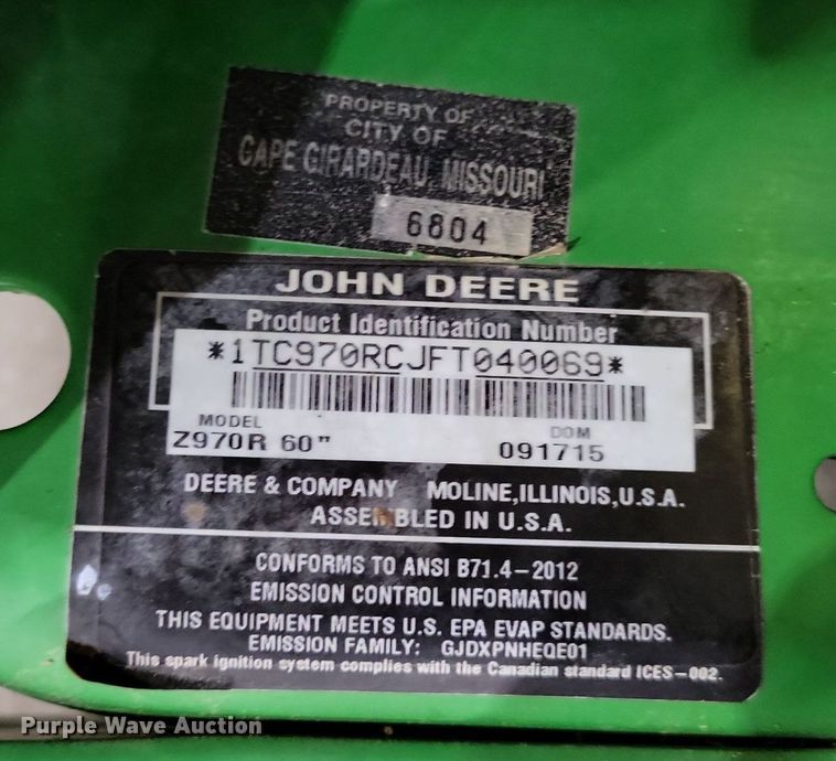 image for item LR9214 John Deere Z970R  ZTR lawn mower