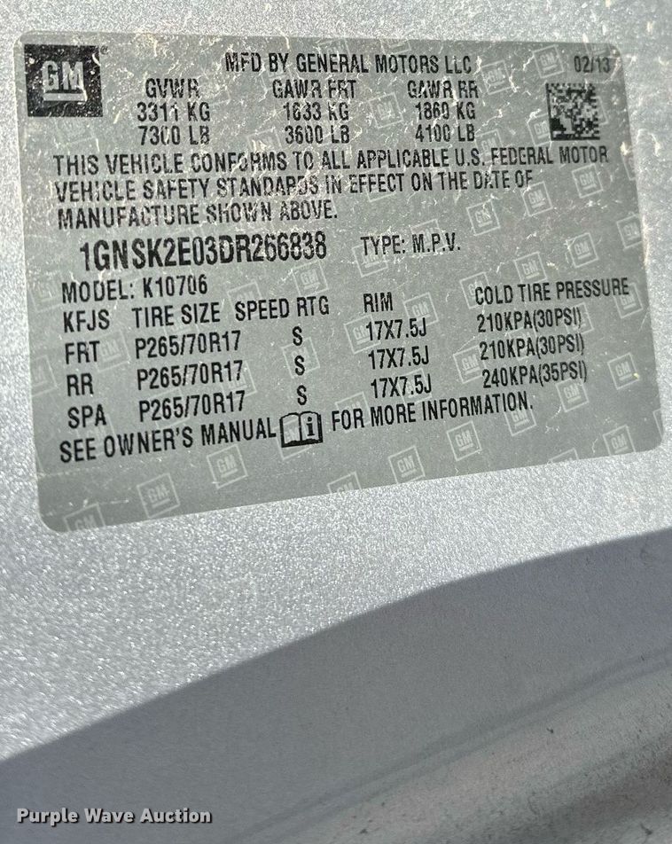 image for item LR9670 2013 Chevrolet Tahoe Police  SUV