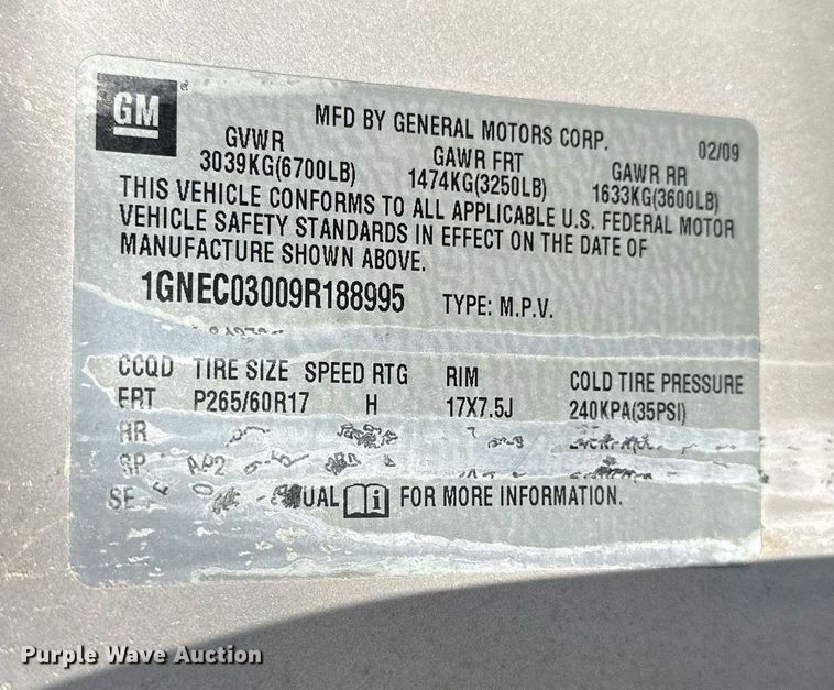 image for item LR9671 2009 Chevrolet Tahoe Police  SUV