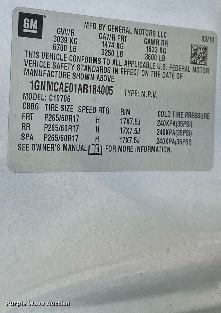 image for item LR9672 2010 Chevrolet Tahoe Police  SUV