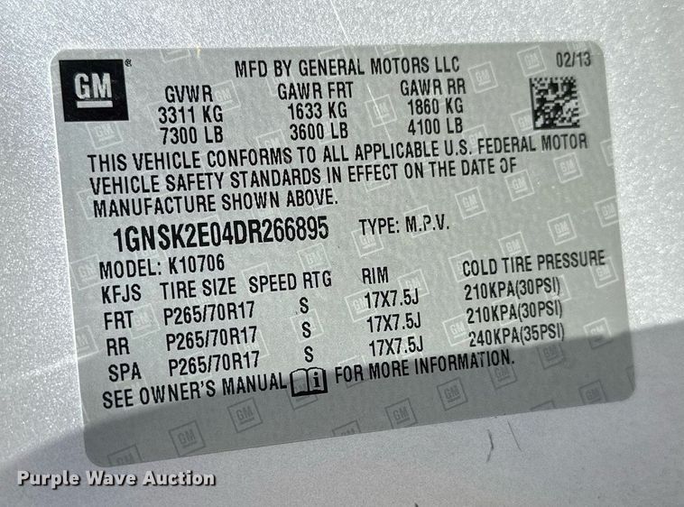 image for item LR9673 2013 Chevrolet Tahoe Police  SUV