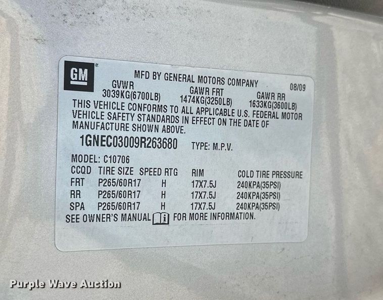 image for item LR9675 2009 Chevrolet Tahoe Police  SUV