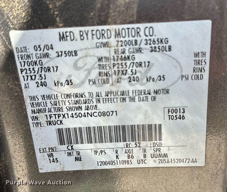 image for item LR9678 2004 Ford F150  SuperCab pickup truck