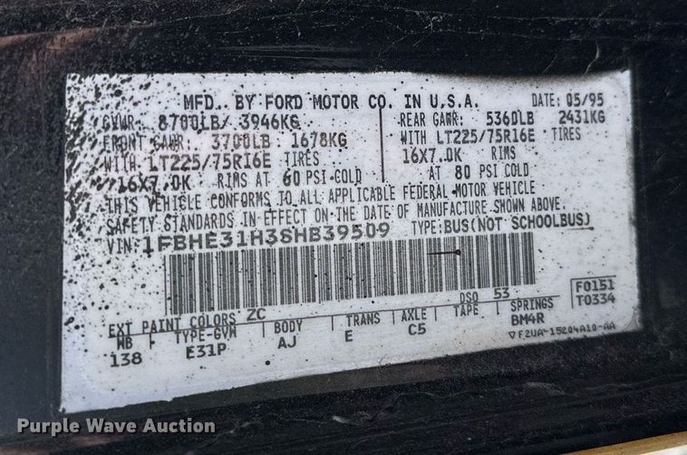 image for item LR9679 1995 Ford Club Wagon  van