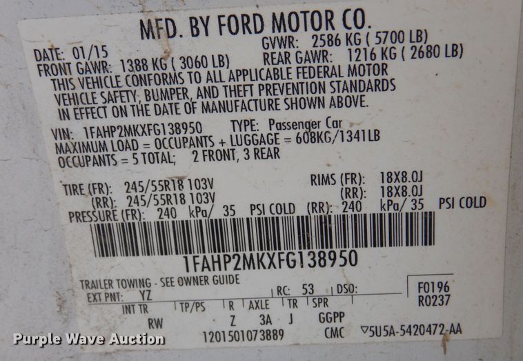 image for item LT9610 2015 Ford Taurus Police Interceptor