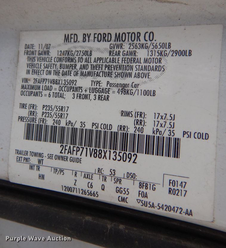 image for item LT9612 2008 Ford Crown Victoria Police Interceptor