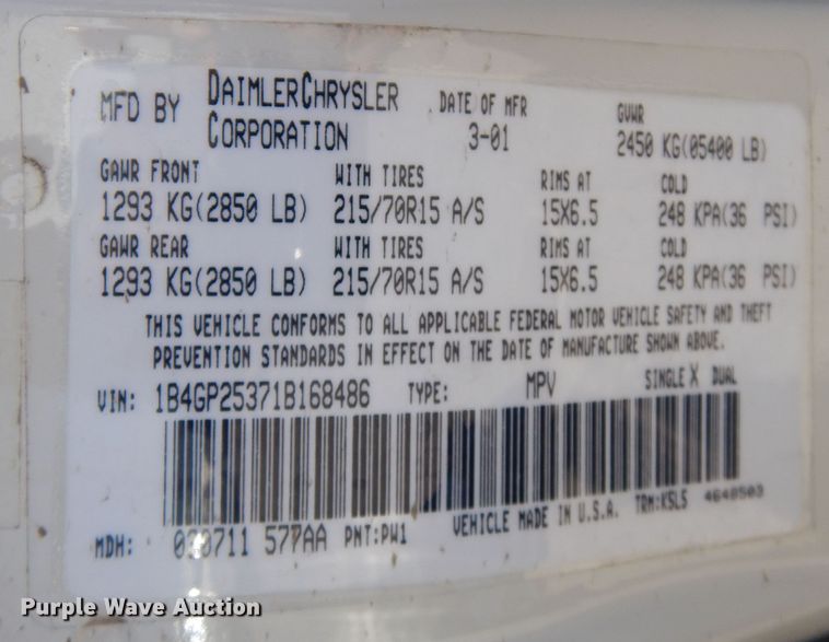 image for item LT9614 2001 Dodge Caravan  van