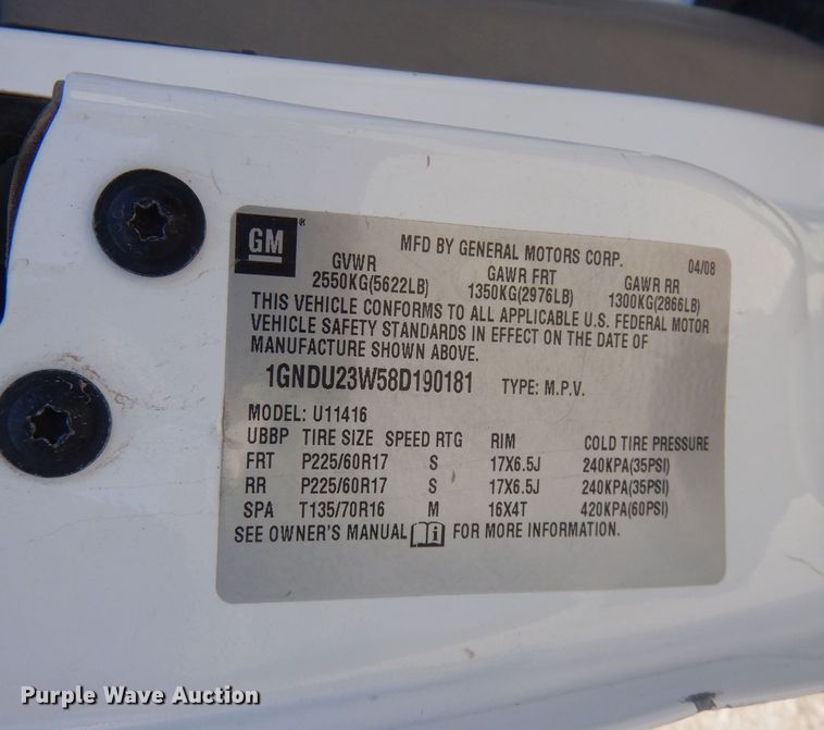 image for item LT9615 2008 Chevrolet Uplander  van