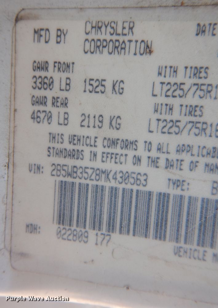 image for item LT9617 1991 Dodge Ram Wagon 350  van