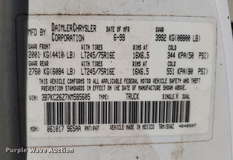 image for item LT9709 1999 Dodge Ram 2500  pickup truck